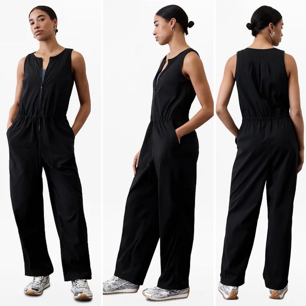 Athleta Flex Jumpsuit Black Size 12 588230 Cinch Wide Leg Outdoor Travel - Picture 5 of 16